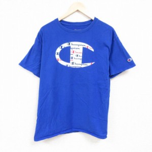 古着 チャンピオン Champion 半袖 ブランド Tシャツ メンズ ビッグロゴ クルーネック 青 ブルー XLサイズ 中古 中古 古着