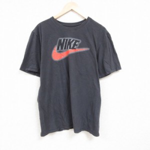 古着 ナイキ NIKE 半袖 ブランド Tシャツ メンズ ビッグロゴ 大きいサイズ コットン クルーネック 濃グレー XLサイズ 中古 中古 古着