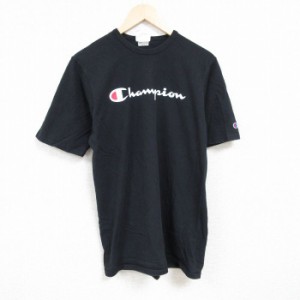 古着 チャンピオン Champion 半袖 ブランド Tシャツ メンズ ビッグロゴ コットン クルーネック 黒 ブラック Mサイズ 中古 中古 古着