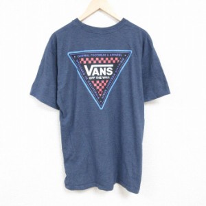 古着 バンズ VANS 半袖 ブランド Tシャツ メンズ ビッグロゴ クルーネック 薄紺 ネイビー 霜降り Lサイズ 中古 中古 古着