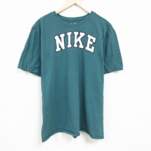 古着 ナイキ NIKE 半袖 ブランド Tシャツ メンズ ビッグロゴ 大きいサイズ コットン クルーネック 緑 グリーン XLサイズ 中古 中古 古着