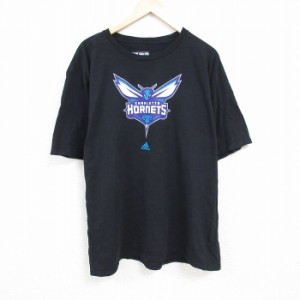 古着 アディダス adidas 半袖 ブランド Tシャツ メンズ NBA シャーロットホーネッツ 大きいサイズ コットン クルーネック 黒  中古 古着