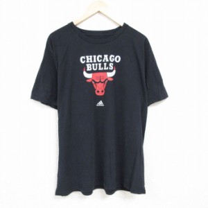 古着 アディダス adidas 半袖 ブランド Tシャツ メンズ NBA シカゴブルズ 大きいサイズ コットン クルーネック 黒 ブラック バ 中古 古着