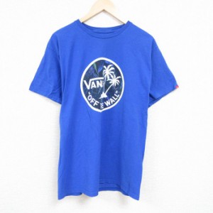 古着 バンズ VANS 半袖 ブランド Tシャツ メンズ ビッグロゴ ヤシの木 コットン クルーネック 青 ブルー XLサイズ 中古 中古 古着