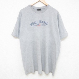 古着 ラルフローレン Ralph Lauren ポロジーンズ 半袖 ブランド Tシャツ メンズ ビッグロゴ 大きいサイズ クルーネック グレー 中古 古着