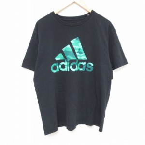 古着 アディダス adidas 半袖 Tシャツ メンズ ビッグロゴ コットン クルーネック 黒 ブラック XLサイズ 中古 中古 古着