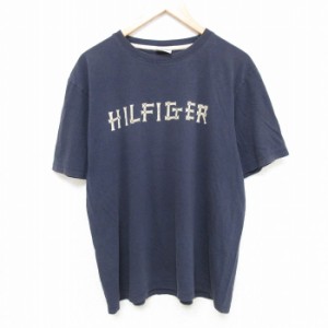 古着 トミーヒルフィガー TOMMY HILFIGER 半袖 ブランド Tシャツ メンズ 90年代 90s ビッグロゴ コットン クルーネック 紺 ネ 中古 古着