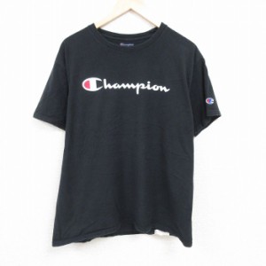 古着 チャンピオン Champion 半袖 ブランド Tシャツ メンズ ビッグロゴ コットン クルーネック 黒 ブラック XLサイズ 中古 中古 古着