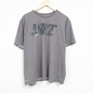 古着 ナイキ NIKE 半袖 ブランド Tシャツ メンズ ビッグロゴ 大きいサイズ クルーネック グレー 霜降り XLサイズ 中古 中古 古着