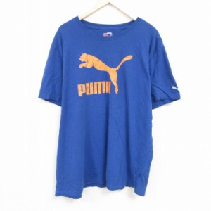 古着 プーマ puma 半袖 ブランド Tシャツ メンズ ビッグロゴ 大きいサイズ ロング丈 クルーネック 紺 ネイビー XLサイズ 中古 中古 古着