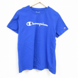 古着 チャンピオン Champion 半袖 ブランド Tシャツ メンズ ビッグロゴ コットン クルーネック 青 ブルー XLサイズ 中古 中古 古着