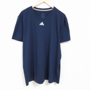 古着 アディダス adidas 半袖 ブランド Tシャツ メンズ ワンポイントロゴ 大きいサイズ クルーネック 紺 ネイビー XLサイズ 中 中古 古着