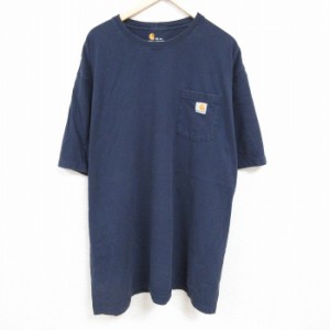 古着 カーハート Carhartt 半袖 ブランド Tシャツ メンズ ワンポイントロゴ 胸ポケット付き 大きいサイズ ロング丈 コットン  中古 古着