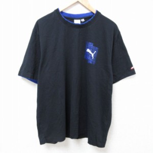 古着 プーマ puma 半袖 Tシャツ メンズ ワンポイントロゴ 大きいサイズ クルーネック 黒 ブラック XLサイズ 中古 中古 古着