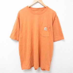 古着 カーハート Carhartt 半袖 ブランド Tシャツ メンズ ワンポイントロゴ 胸ポケット付き 大きいサイズ クルーネック オレン 中古 古着