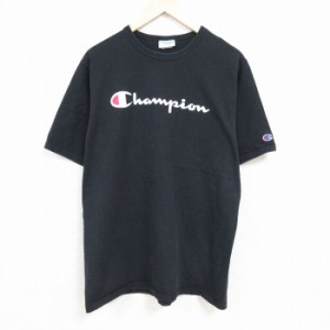 古着 チャンピオン Champion 半袖 ブランド Tシャツ メンズ ビッグロゴ コットン クルーネック 黒 ブラック XLサイズ 中古 中古 古着