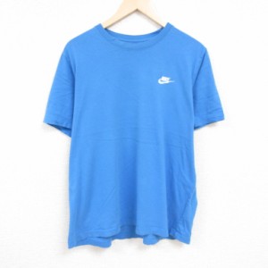 古着 ナイキ NIKE 半袖 ブランド Tシャツ メンズ ワンポイントロゴ 大きいサイズ コットン クルーネック 水色 XLサイズ 中古 中古 古着