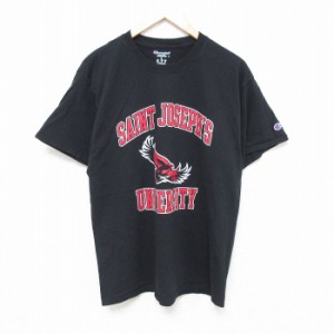 古着 チャンピオン Champion 半袖 ブランド Tシャツ メンズ セントジョセフズ 大学 クルーネック 黒 ブラック Lサイズ 中古 中古 古着