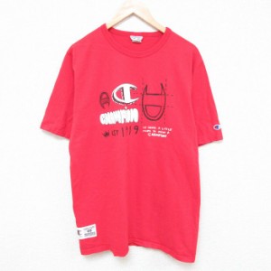 古着 チャンピオン Champion 半袖 ブランド Tシャツ メンズ ビッグロゴ コットン クルーネック 赤 レッド Lサイズ 中古 中古 古着