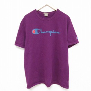 古着 チャンピオン Champion 半袖 ブランド Tシャツ メンズ ビッグロゴ コットン クルーネック 紫 パープル XLサイズ 中古 中古 古着