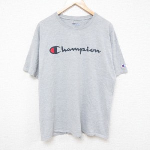 古着 チャンピオン Champion 半袖 ブランド Tシャツ メンズ ビッグロゴ クルーネック グレー 霜降り XLサイズ 中古 中古 古着