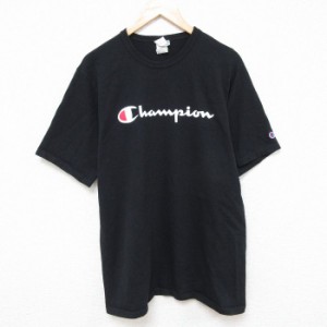 古着 チャンピオン Champion 半袖 ブランド Tシャツ メンズ ビッグロゴ コットン クルーネック 黒 ブラック Lサイズ 中古 中古 古着