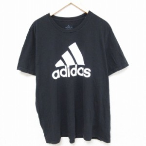 古着 アディダス adidas 半袖 ブランド Tシャツ メンズ ビッグロゴ 大きいサイズ クルーネック 黒 ブラック XLサイズ 中古 中古 古着