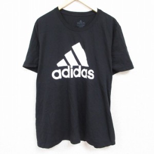 古着 アディダス adidas 半袖 ブランド Tシャツ メンズ ビッグロゴ 大きいサイズ コットン クルーネック 黒 ブラック XLサイズ 中古 古着