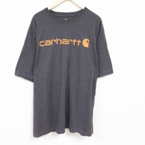 古着 カーハート Carhartt 半袖 ブランド Tシャツ メンズ ビッグロゴ 大きいサイズ ロング丈 クルーネック グレー 霜降り XLサ 中古 古着