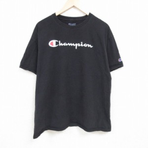 古着 チャンピオン Champion 半袖 ブランド Tシャツ メンズ ビッグロゴ 大きいサイズ コットン クルーネック 黒 ブラック XLサ 中古 古着