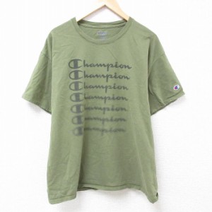 古着 チャンピオン Champion 半袖 ブランド Tシャツ メンズ ビッグロゴ 大きいサイズ コットン クルーネック 緑 グリーン spe  中古 古着