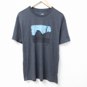 古着 ノースフェイス THE NORTH FACE 半袖 ブランド Tシャツ メンズ 山 クルーネック 濃グレー 霜降り Lサイズ 中古 中古 古着