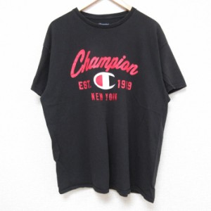 古着 チャンピオン Champion 半袖 ブランド Tシャツ メンズ ビッグロゴ コットン クルーネック 黒 ブラック XLサイズ 中古 中古 古着