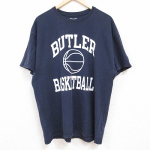 古着 チャンピオン Champion 半袖 ブランド Tシャツ メンズ BUTLER バスケットボール コットン クルーネック 濃紺 ネイビー XL 中古 古着