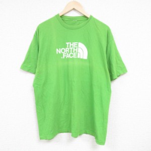 古着 ノースフェイス THE NORTH FACE 半袖 ブランド Tシャツ メンズ ビッグロゴ 大きいサイズ クルーネック 緑 グリーン XLサ 中古 古着