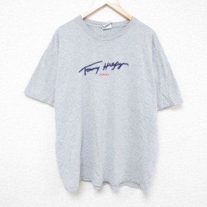 古着 トミーヒルフィガー TOMMY HILFIGER トミージーンズ 半袖 ブランド Tシャツ メンズ ビッグロゴ 刺繍 大きいサイズ クルー 中古 古着