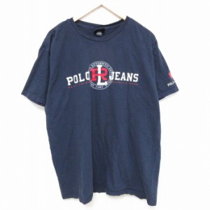 古着 ラルフローレン Ralph Lauren ポロジーンズ 半袖 ブランド Tシャツ メンズ ビッグロゴ コットン クルーネック 紺 ネイビ 中古 古着