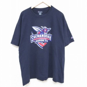 古着 チャンピオン Champion 半袖 ブランド Tシャツ メンズ シェナンドー 大学 大きいサイズ コットン クルーネック 紺 ネイビ 中古 古着