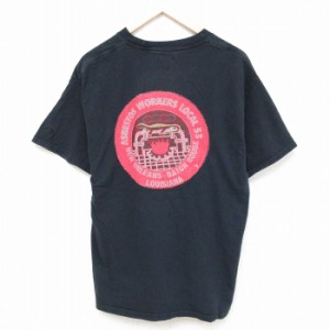 古着 チャンピオン Champion 半袖 ブランド Tシャツ メンズ ルイジアナ 胸ポケット付き クルーネック 黒 ブラック Lサイズ 中 中古 古着