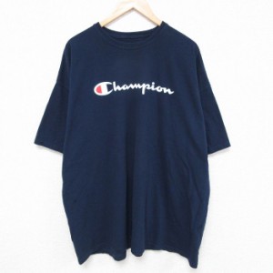 古着 チャンピオン Champion 半袖 ブランド Tシャツ メンズ ビッグロゴ 大きいサイズ コットン クルーネック 紺 ネイビー XLサ 中古 古着