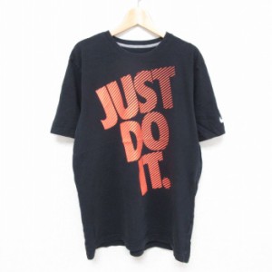 古着 ナイキ NIKE 半袖 ブランド Tシャツ メンズ JUST DO IT コットン クルーネック 黒 ブラック Lサイズ 中古 中古 古着