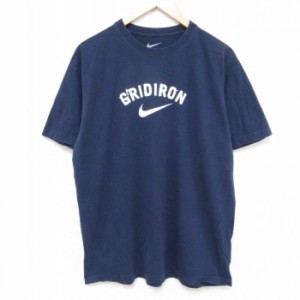 古着 ナイキ NIKE 半袖 ブランド Tシャツ メンズ GRIDIRON コットン クルーネック 紺 ネイビー XLサイズ 中古 中古 古着