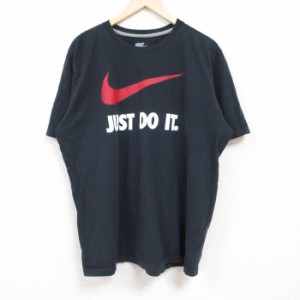 古着 ナイキ NIKE 半袖 ブランド Tシャツ メンズ JUST DO IT ビッグロゴ 大きいサイズ コットン クルーネック 黒 ブラック XL 中古 古着