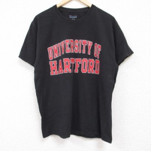 古着 チャンピオン Champion 半袖 ブランド Tシャツ メンズ ハートフォード 大学 クルーネック 黒 ブラック Lサイズ 中古 中古 古着