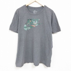 古着 ナイキ NIKE 半袖 ブランド Tシャツ メンズ ビッグロゴ 大きいサイズ コットン クルーネック グレー 霜降り XLサイズ 中 中古 古着