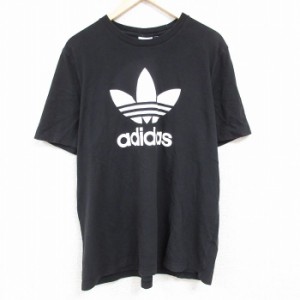 古着 アディダス adidas 半袖 ブランド Tシャツ メンズ ビッグロゴ リーフ トレフォイル 大きいサイズ クルーネック 黒 ブラッ 中古 古着