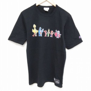 古着 チャンピオン Champion 半袖 ブランド Tシャツ メンズ セサミストリート エルモ ビッグバード コットン クルーネック 黒  中古 古着