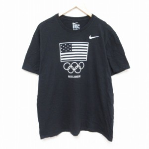 古着 ナイキ NIKE 半袖 ブランド Tシャツ メンズ 星条旗 オリンピック クルーネック 黒 ブラック XLサイズ 中古 中古 古着