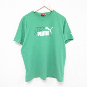 古着 プーマ puma 半袖 ブランド Tシャツ メンズ ビッグロゴ クルーネック 緑 グリーン XLサイズ 中古 中古 古着