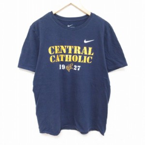 古着 ナイキ NIKE 半袖 ブランド Tシャツ メンズ CENTRAL CATHOLIC コットン クルーネック 紺 ネイビー Lサイズ 中古 中古 古着